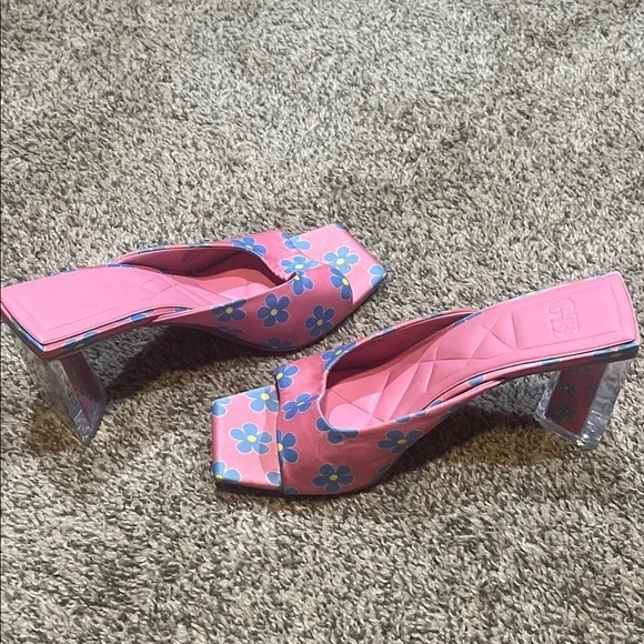 Gianni Bini Pink Floral Clear Block Heel Sandals - Picture 6 of 7